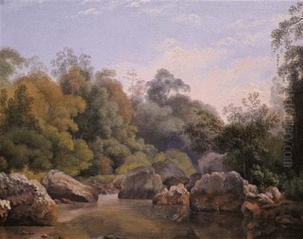 The River Citarum, Priangan (west-java), With Figures On A Tree Trunk-raft - view 1