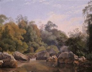 The River Citarum, Priangan (west-java), With Figures On A Tree Trunk-raft