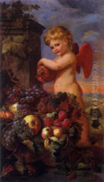 Putto Mut Fruchtekorb, Im Hintergrund (wien?) - view 1