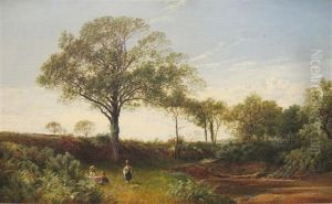 A Tranquil Landscape With Children Playing On A River Bank