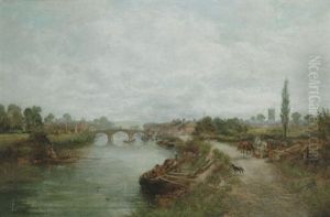 River Landscape With A Town Beyond