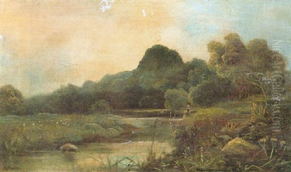 Figure Fishing In A River Landscape, Near Barrow-on-trent - view 1