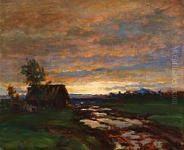 Sunset Over A Russian Farm House - view 1