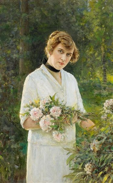 Portrait Einer Blumenpfluckenden Dame - view 1
