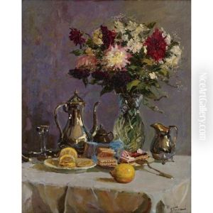Still Life With Teapot And Flowers
