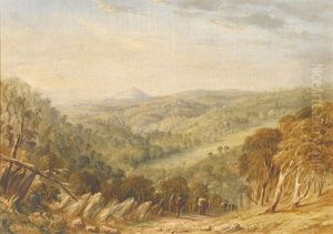 Australian Landscape With Travellers On A Path by George Edwards Peacock