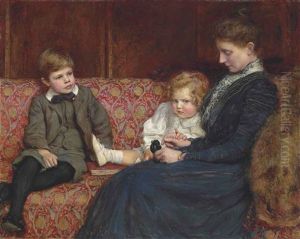 Portrait Of Mrs Evelyn Mary Agnew, Nee Naylor, Wife Of (charles) Morland Agnew (1855-1931), With Two Of Their Children by Ralph Peacock