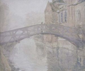 Misty Morning On The Cam: The Mathematical Bridge, Queen's College, Cambridge by Ralph Peacock