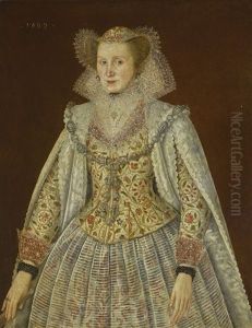 Portrait Of A Lady, Three-quarter Length, Wearing An Embroidered Waistcoat, With Lace Collar And Cuffs