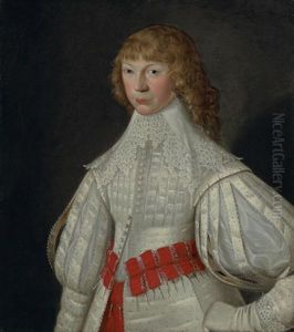 Portrait Of The Hon. Francis Poulett Wearing A White Jacket With Slashed Puff Sleeves And Red Ribbon Belts