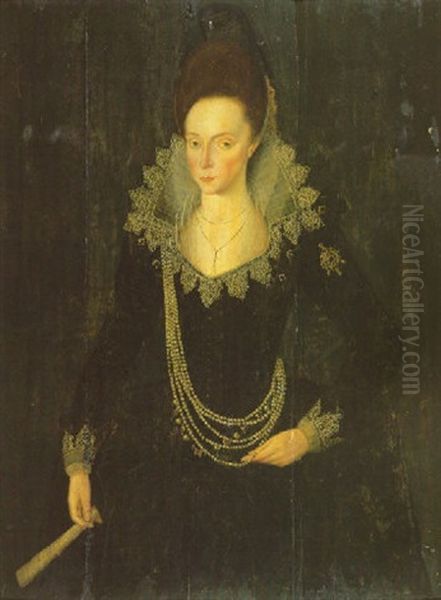 Portrait Of Elizabeth, Sister Of Sir Nicholas Halswell, Wearing A Black Dress, Lace Cuffs And Collar And A Pearl Necklace - view 1