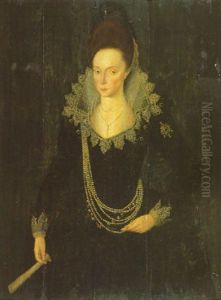 Portrait Of Elizabeth, Sister Of Sir Nicholas Halswell, Wearing A Black Dress, Lace Cuffs And Collar And A Pearl Necklace