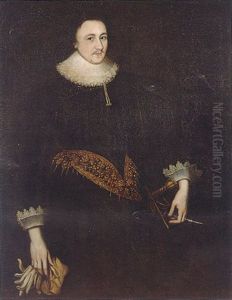 Portrait Of A Gentleman (sir Martin Lister?) Wearing A Black Doublet And Hose, White Lace Ruff Collar And A Gold Embroidered Belt