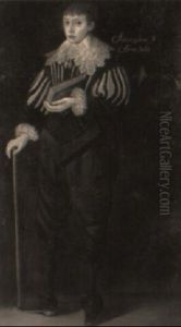 Portrait Of A Boy, Holding A Book And Stick