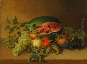 Still Life With Watermelon, Peaches, And A Pear