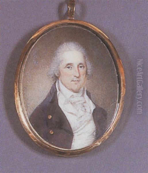 Portrait Of A Gentleman (sebastian Bauman?) Wearing An Indigo Jacket Open To Reveal A White Waistcoat And Jabot - view 1