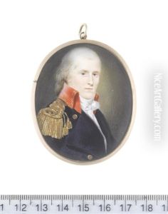 A Naval Officer, Wearing Navy Blue Coat With Brass Buttons Bearing Anchors And Red Standing Collar Edged With Gold Embroidery, Gold Epaulette, White Chemise, Stock And Knotted Cravat by Charles Willson Peale