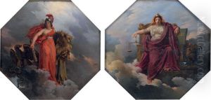 Allegorie De La Justice Allegorie De La Force Paire by Merry Joseph Blondel