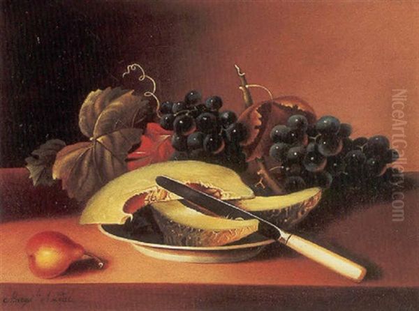 A Still Life With Grapes, Melon And A Pear - view 1