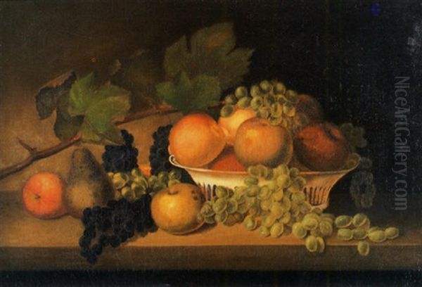 Still-life On Marble-top Table With Pierced Oval Fruit Basket - view 1