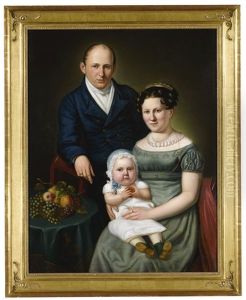 Mother, Father And Infant Baby With Still-life Of Fruit On A Draped Side Table by Sarah Miriam Peale