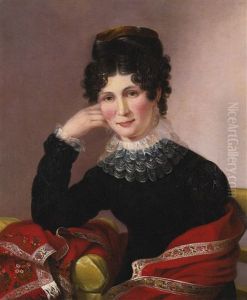 Portrait Of A Young Woman With A Lace Collar And Paisley Fringed Shawl by Sarah Miriam Peale