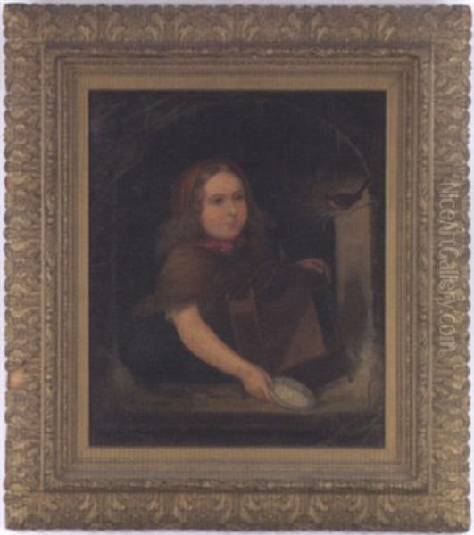 Portrait Of A Young Girl Playing With A Bird - view 1