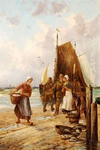 Coastal Scene With The Catch Of The Day Being Brought Ashore by Charles Sprague Pearce