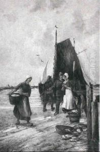 Fiskere Der Bringer Fangsten I Land
