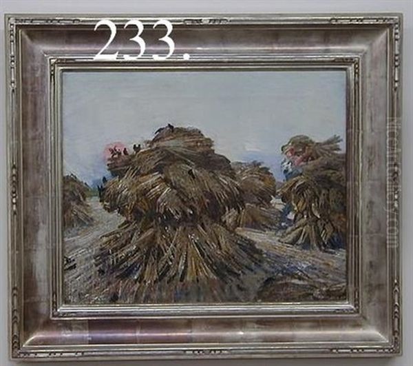 Haystacks With A Red Sun - view 1