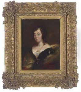 Portrait Of A Lady Seated In A Black Dress With White Collar And Pearls In Her Hair