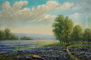 Springtime In Texas, West Of San Antonio (+ Texas Bluebonnets, Oil On Canvas Laid On Board; Pair) by Robert Pearson