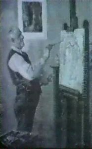 Edward Volkert At The Easel by Lute C. Pease