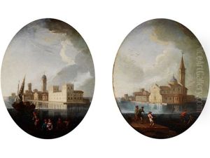 Blick Auf Eine Venezianische Insel Mit Palazzo Sowie Blick Auf San Giorgio Maggiore (pair)