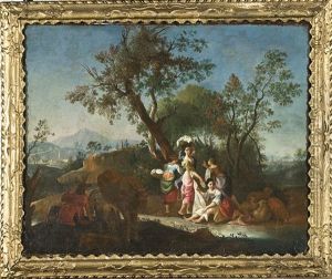 Paesaggio Campestre Con Lavandaie Ed Armenti by Domenico Pecchio