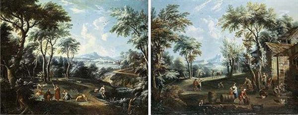 A Landscape With Peasants By A River - view 1