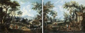 A Landscape With Peasants By A River by Domenico Pecchio