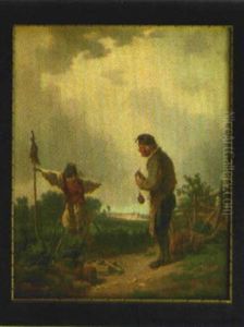 Alter Bauer Dekoriert Seine Vogelscheuche Am Feldweg by Heinrich Freiherr von Pechmann