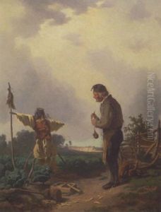 Alter Bauer Vor Einer Vogelscheuche by Heinrich Freiherr von Pechmann