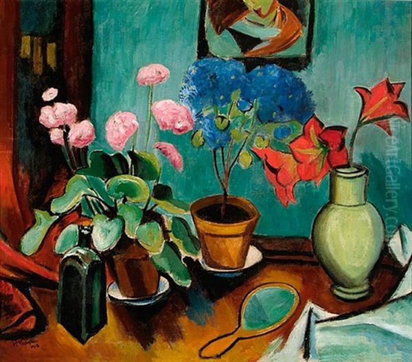 Blumen, Flasche Und Spiegel - view 1