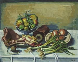 Stilleben Mit Huhn Und Obstschale by Max Pechstein