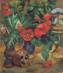 Roter Mohn Und Totenschadel by Max Pechstein