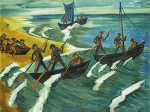 Abstossende Boote, Nidden (+ Hauser Mit Garten, Verso) [departing Boats, Nidden &amp; Houses With Gardens]