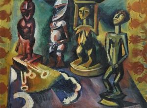 Stilleben Mit Exotischen Plastiken (+ Bildnis Hugo Pechstein, 1917, Verso) [still Life With Exotic Sculptures & Portrait Of Hugo Pechstein} by Max Pechstein