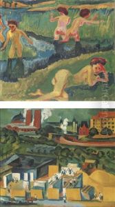 Vier Badende (+ Baustelle In Schmargendorf, Verso) by Max Pechstein