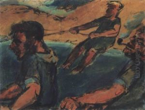 Fischer, Das Netz An Land Ziehend, In Monterosso Al Mare Bei La Spezia Am Rande Der Cinqueterre by Max Pechstein