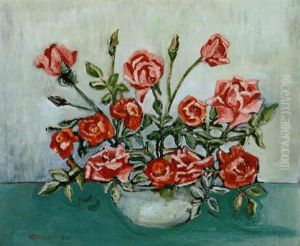 Blumenstilleben (rote Rosen In Einer Schale) by Max Pechstein