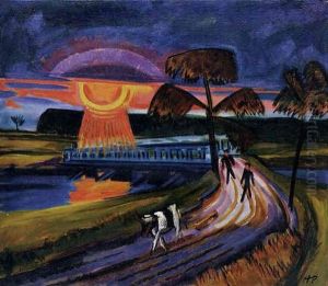 Sonnenuntergang Uber Blauer Brucke In Leba by Max Pechstein