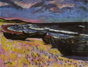 Boote Am Strand Von Nidden by Max Pechstein