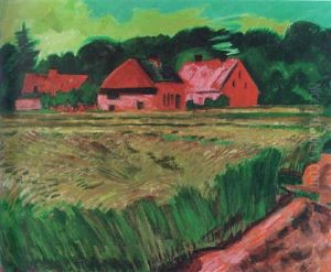 Bauernhauser Mit Getreidefeld In Leba by Max Pechstein